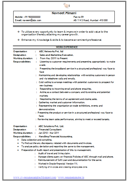 Resume templates for sales executive